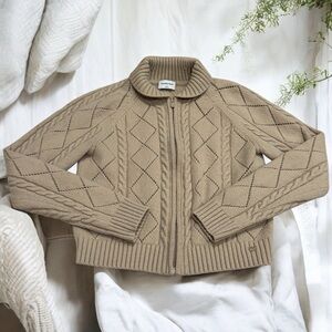 Sunday Best Cableknit Sweater Jacket Merino Wool Blend in Color Oatmeal Size XS